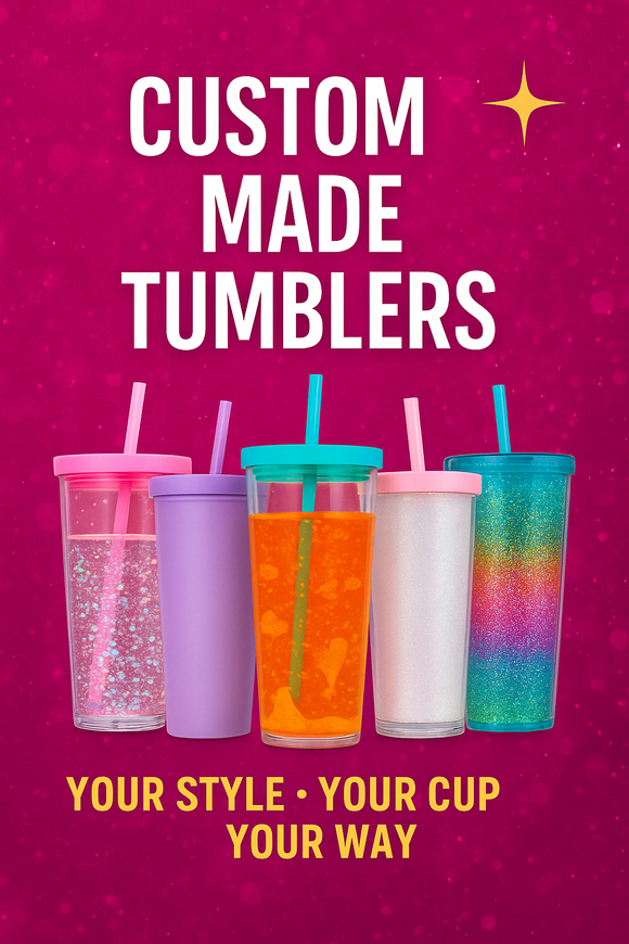 16oz custom made tumbler waffle, with glitter lid & straw topper