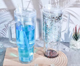 40oz Glitter Snow Globe Tumbler – Sparkly Double-Walled Cup with Handle & Straw