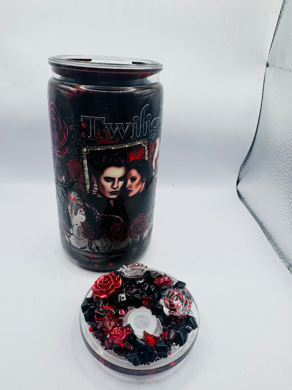 Twilight Lava Drip Acrylic Tumbler – Black & Red Gothic Drinks Cup with Rose Accents