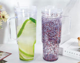 40oz Glitter Snow Globe Tumbler – Sparkly Double-Walled Cup with Handle & Straw