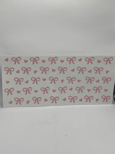 Small pink bows hearts uv dtf wrap