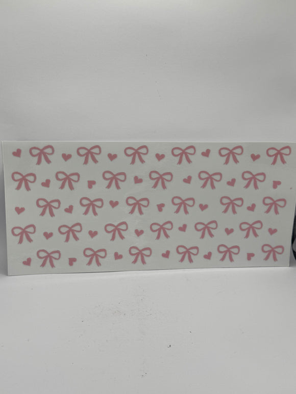 Small pink bows hearts uv dtf wrap