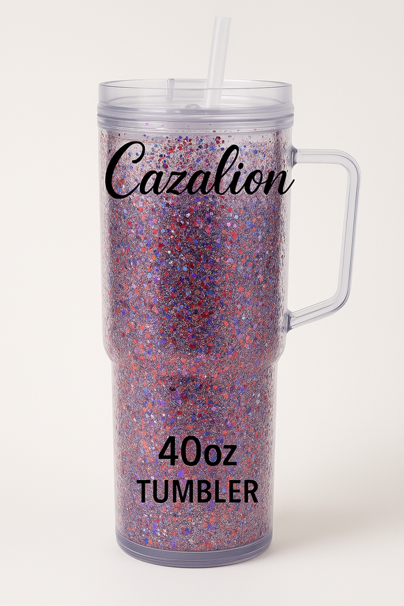 40oz Glitter Snow Globe Tumbler – Sparkly Double-Walled Cup with Handle & Straw